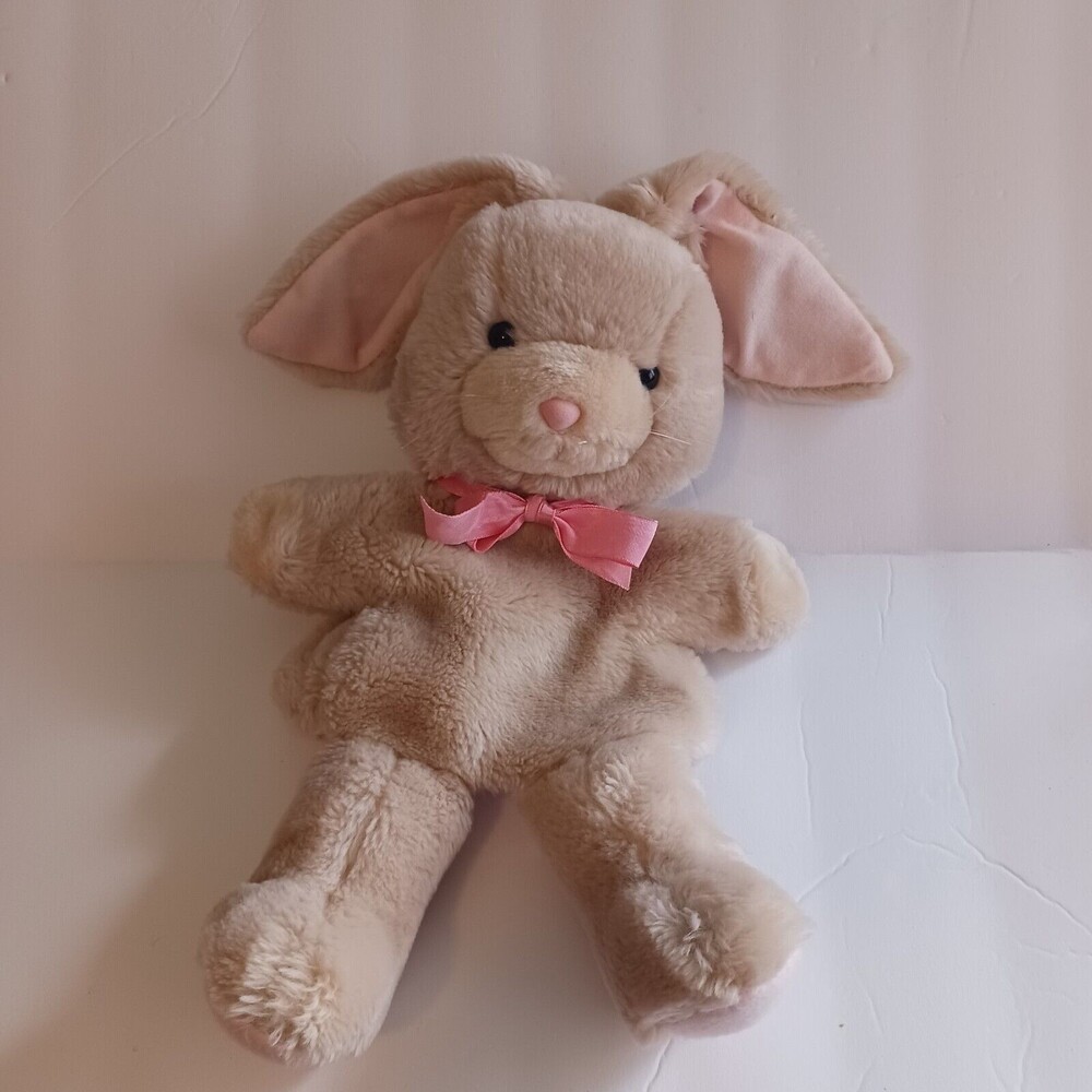 Vintage 1986 Mattel Emotions Beige Soft Bunny Hand Puppet Pink Nose Rabbit